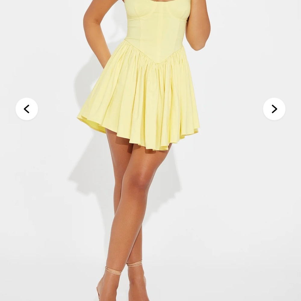 Fashion Nova Yellow Pleated Sweetheart Mini Dress